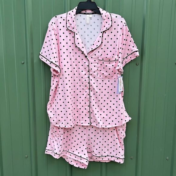 Dreamy Soft Short Sleeve Knit Notch Collar Top & Shorts Pajama 2-Pc Set Size XL - Picture 1 of 9